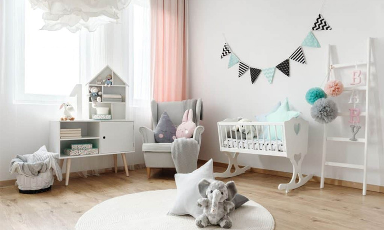 Bebê e Tal - quarto do bebê - cartela de cores em cinza, branco e rosa 