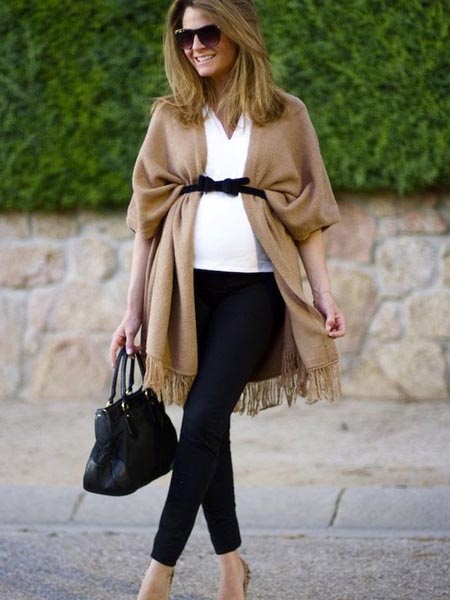 Poncho com cinto - Looks fashion para gestante - Bebê e tal