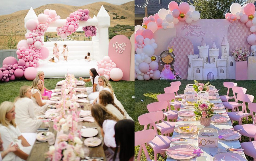 decoração ao ar livre festa de princesa bebê e tal